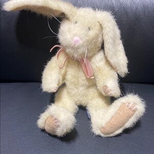 Vintage Cream Stuffed Bunny with Pink Accents